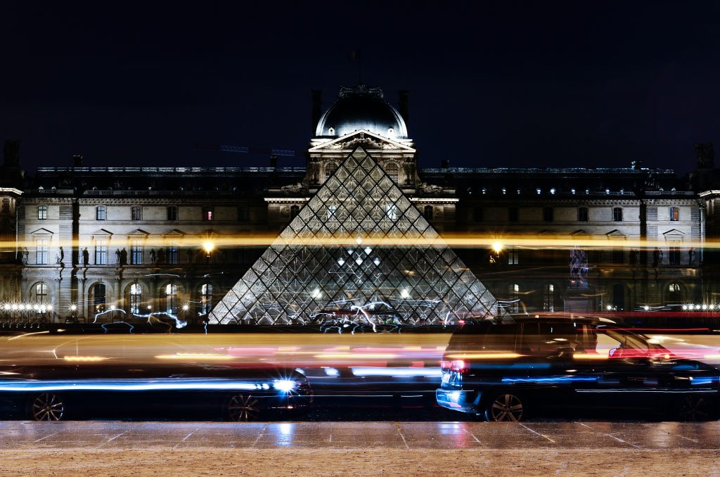 The Louvre Museum at night.