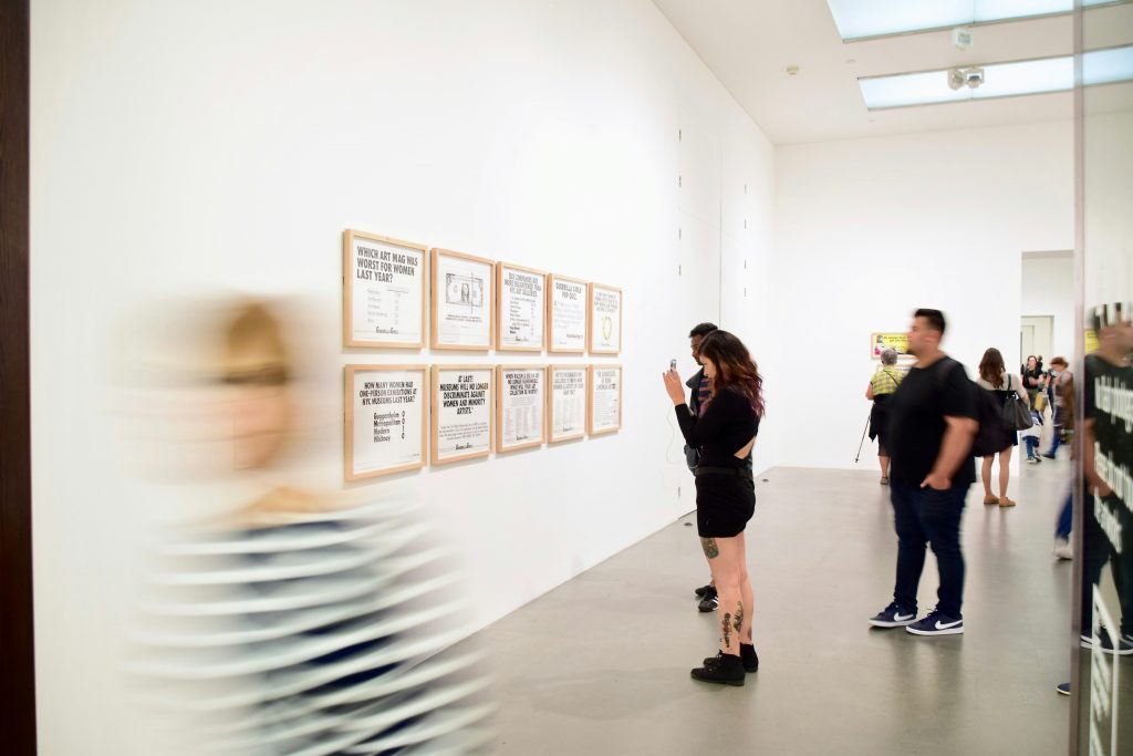 Visitors looking at the Documenta exhibition.