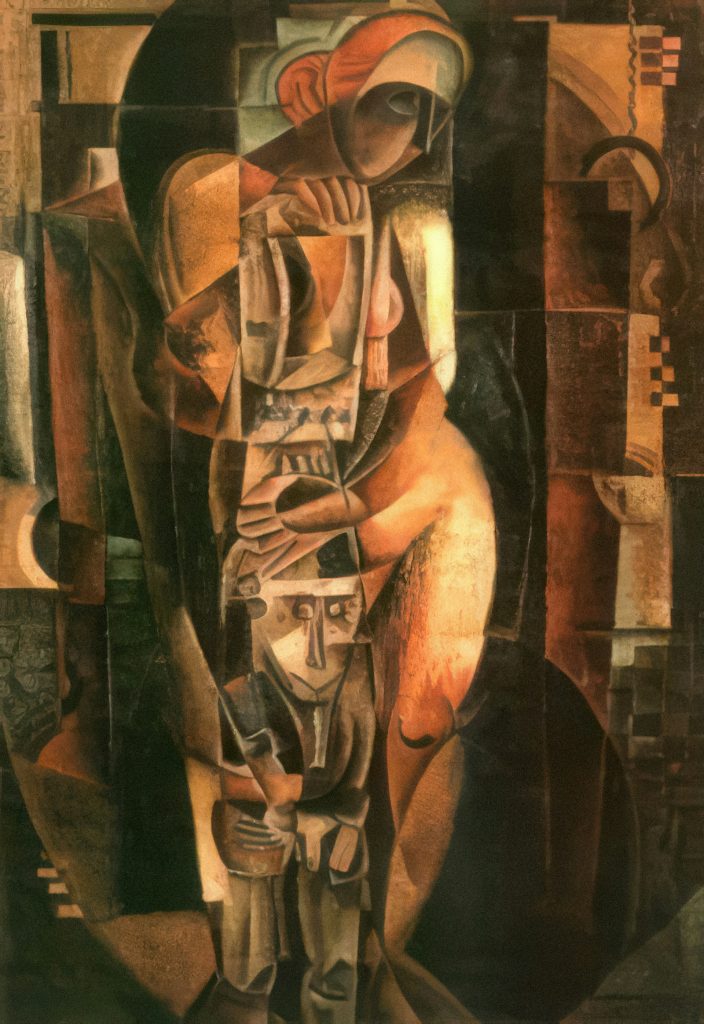 A cubist painting of a woman