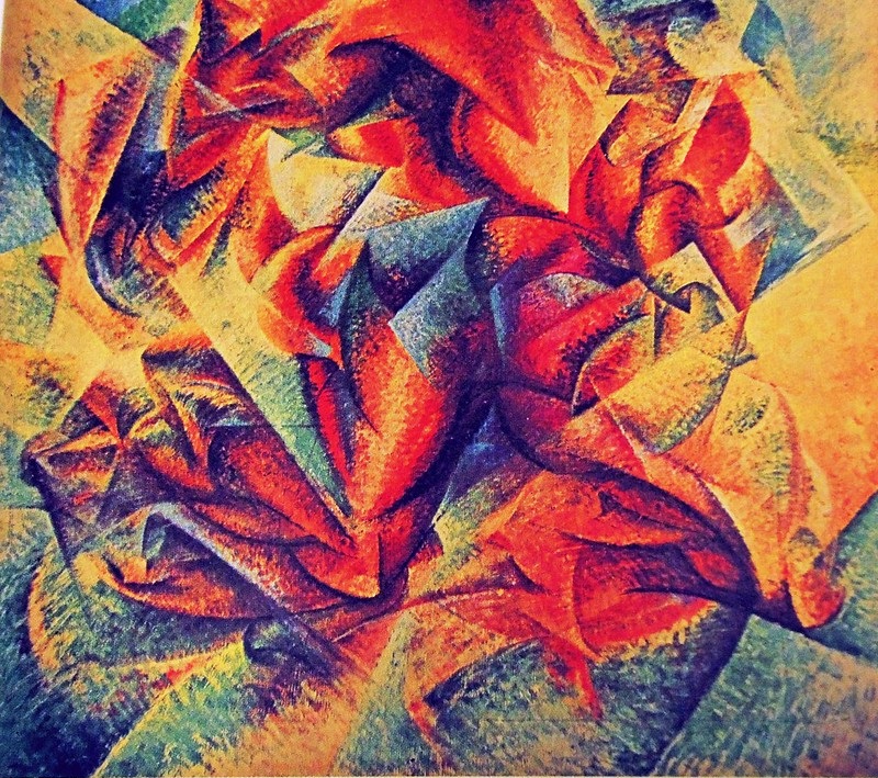 A painting in the style of futurism by Boccioni - Dynamism of a football player.