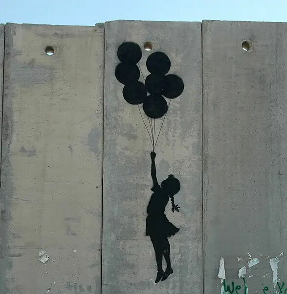Banksy - Flying Balloon Girl, also known as Balloon Debate