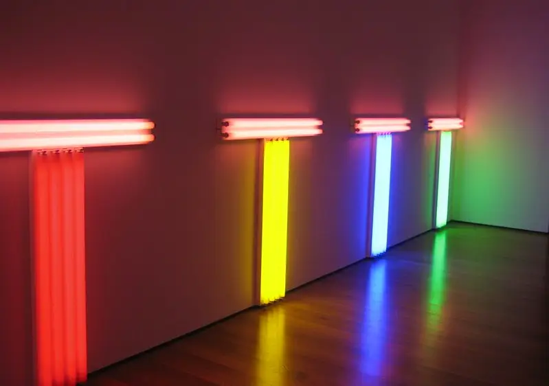 A minimalist artwork of neon lights by Dan Flavin