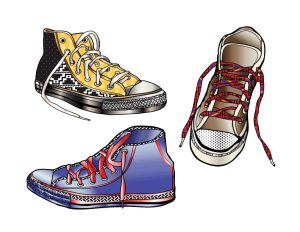 An illustration featuring 3 shoe drawings