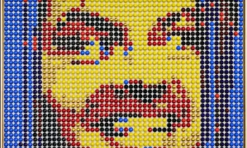 Jack Nicholson pixelated portrait by Ricardo Bellino crafted with recycled coffee capsules