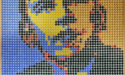 Barack Obama pixelated portrait by Ricardo Bellino crafted with recycled coffee capsules