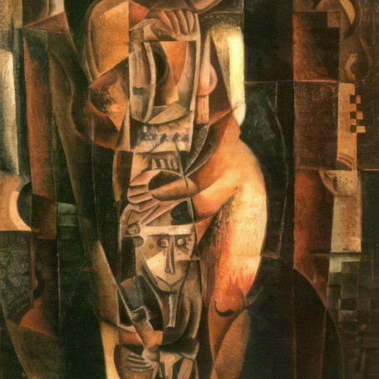 A cubist painting of a woman