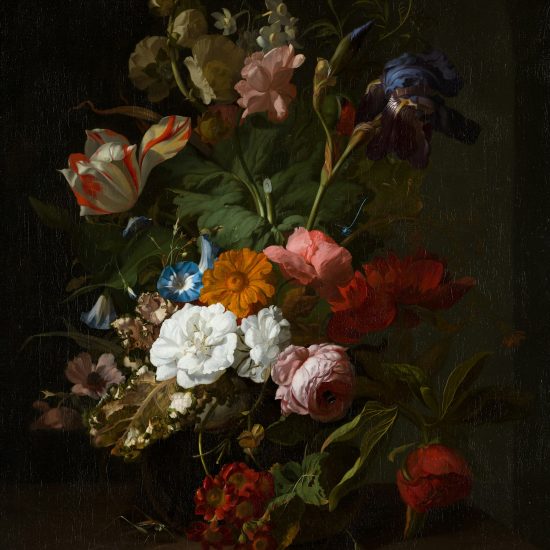 A still life painting of a bouquet of flowers